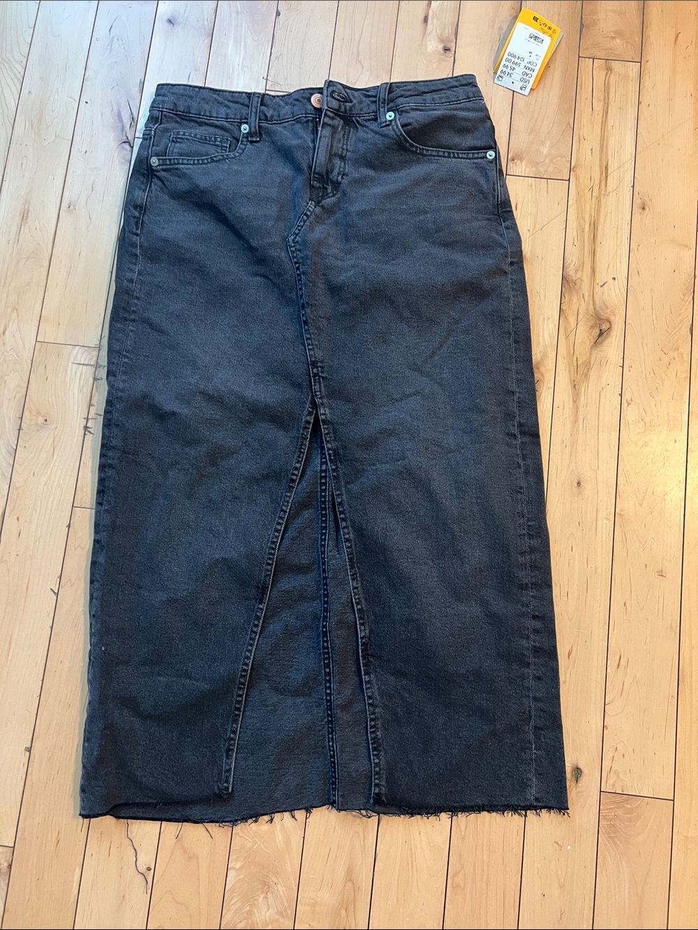 H&M Black Washed Denim Midi Skirt